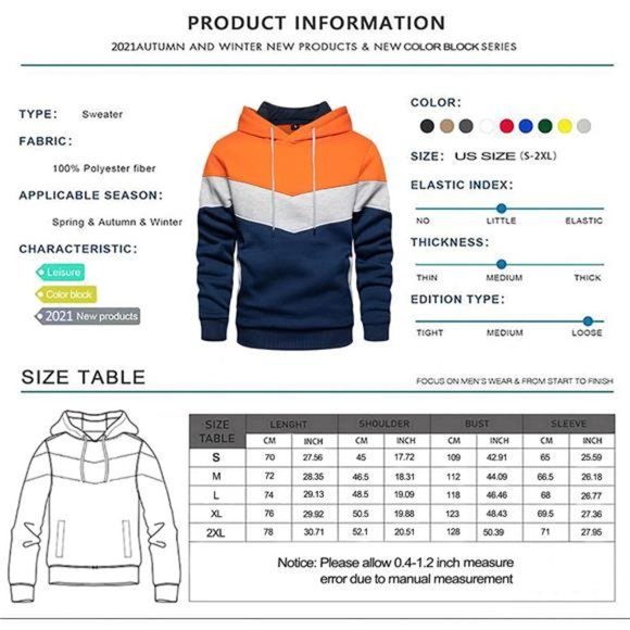 Men's Novelty Color Block Hoodies Cozy Sport Outwear - Picture 6 of 6